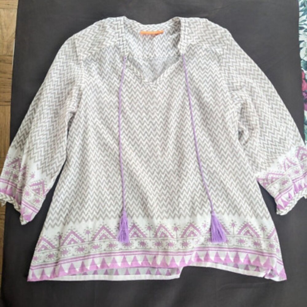 OLIPHANT Women Purple Gray Tassel Tunic Blouse